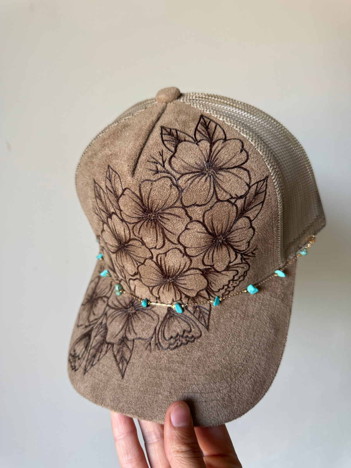 Coastal Cowgirl Trucker Hat with Dainty Turquoise Chain