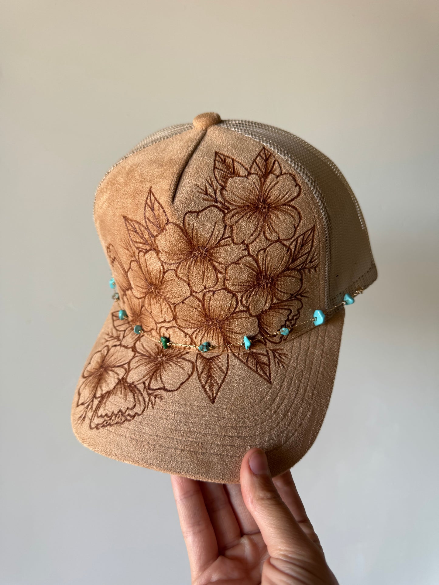 Coastal Cowgirl Trucker Hat with Dainty Turquoise Chain