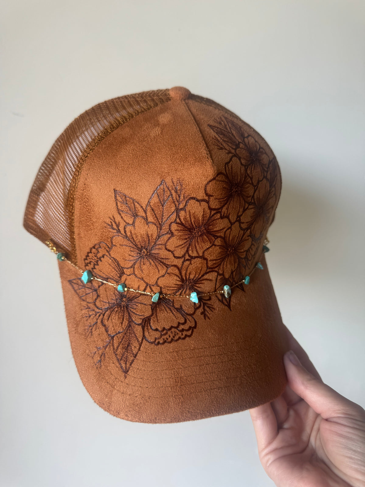 Coastal Cowgirl Trucker Hat with Dainty Turquoise Chain